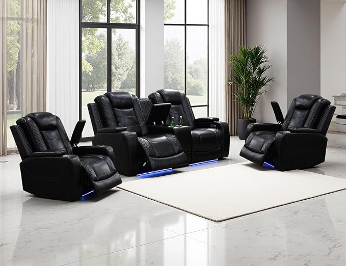 Power Recliner Sofa Set, Living Room Furniture Sets, Luxury Reclining Loveseat by LYfurniture