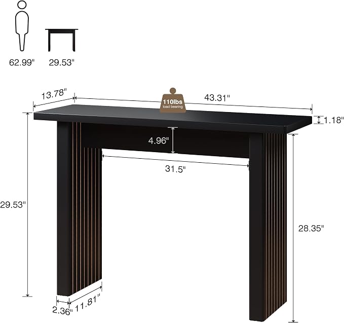 AVZEAR Mid Century Narrow Entryway Console Table, 43.3" Fluted Wood Couch Table - Image 2