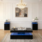 3-Piece Modern Living Room Table Set, Includes LED Coffee Table and End Tables by Nordivale