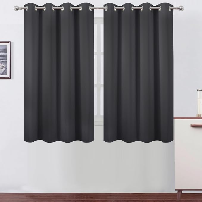 Blackout Curtains 66 x 54 Inch Long Dark Grey Curtains Set of 2 Panels Room by Lemomo