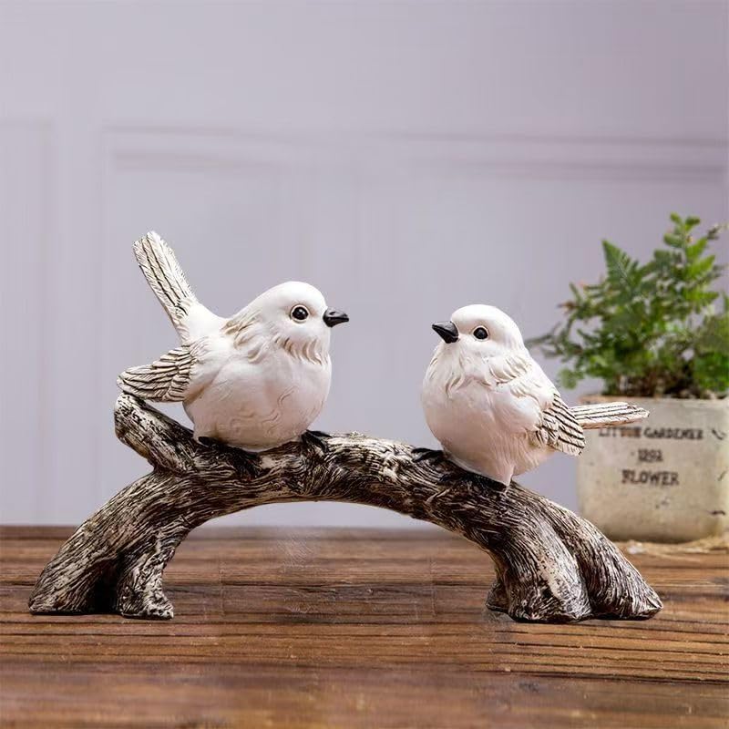 Resin Love Birds on Branch - 9.8 Inch Couple Bird Statue, Romantic Home Decor Gift for Valentine's Day, Wedding, Anniversary - Desk, Shelf, Bedroom, Office and Garden Decor by GJFASGF