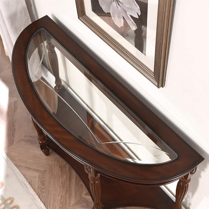 PADMA HOUSE Traditional Solid Wood Semi-Circle Sofa Table - Image 7