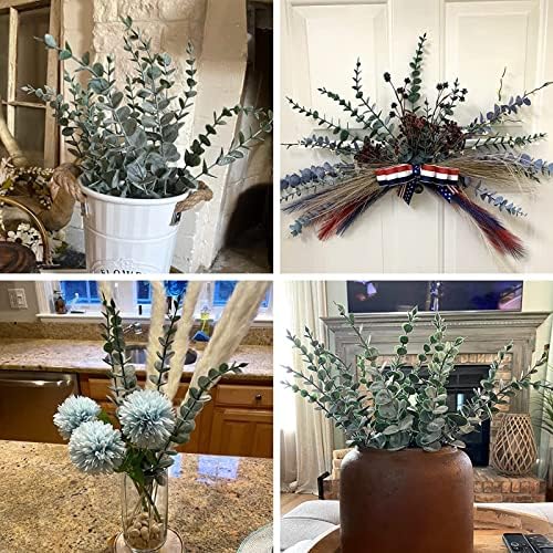 ABAJI 24 PCS Eucalyptus Stems Plastic Vivid Leaf Decorations Artificial Leaves Fake Faux Greenery Plant for Home Office House Table Desk Decor Wedding or Party Vase Forever Live - Image 4
