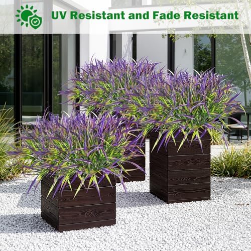 Uieke 12 Bundles Artificial Outdoor Plants UV Resistant Fake Grass Plants Faux Plastic Plants Greenery Shrubs for Home Garden Pathway Window Box Front Porch Cemetery Spring Summer Decor, Purple - Image 5