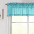 Turquoise Valances for Windows, Turquoise Sheer Curtains 14 Inch Length 2 Pack by WelvetBLK