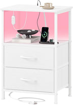 Somdot White Nightstand with Charging Station and LED Light by Somdot
