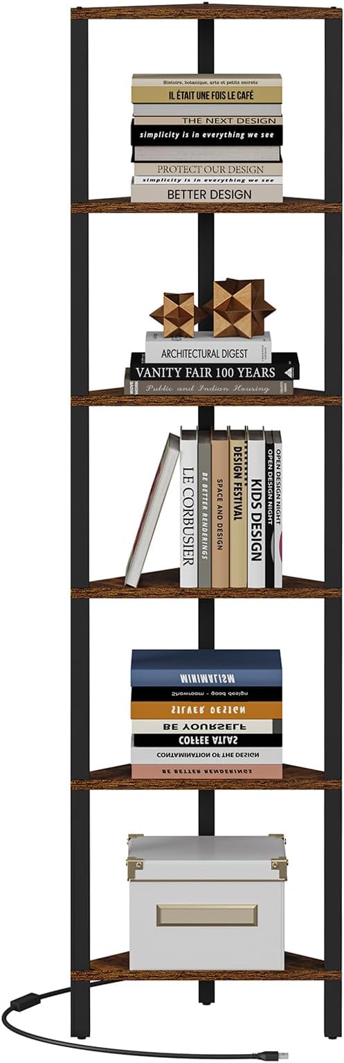 TUTOTAK Corner Shelf with LED Light, 6-Tier Corner Bookshelf - Image 7
