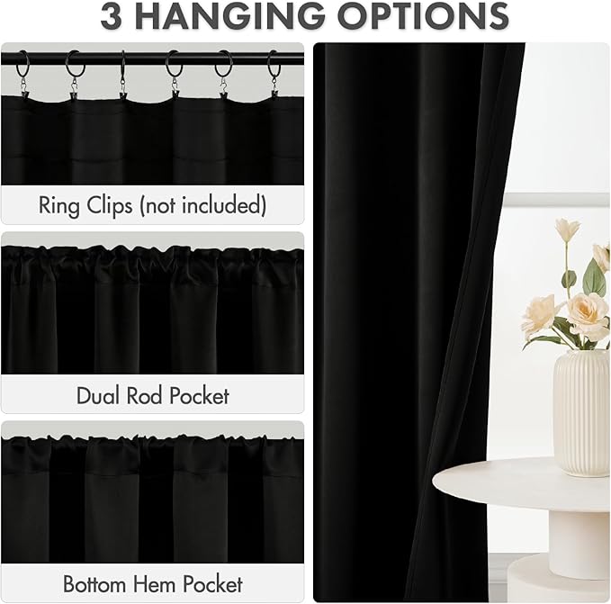 MIULEE Set of 4 Black 45 Inch Short Blackout Kitchen Window Curtains | Bedroom - Image 2