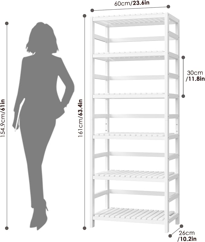 FOTOSOK 6-Tier Bamboo Shelf Set of 2, Bamboo Bookcase - Image 3