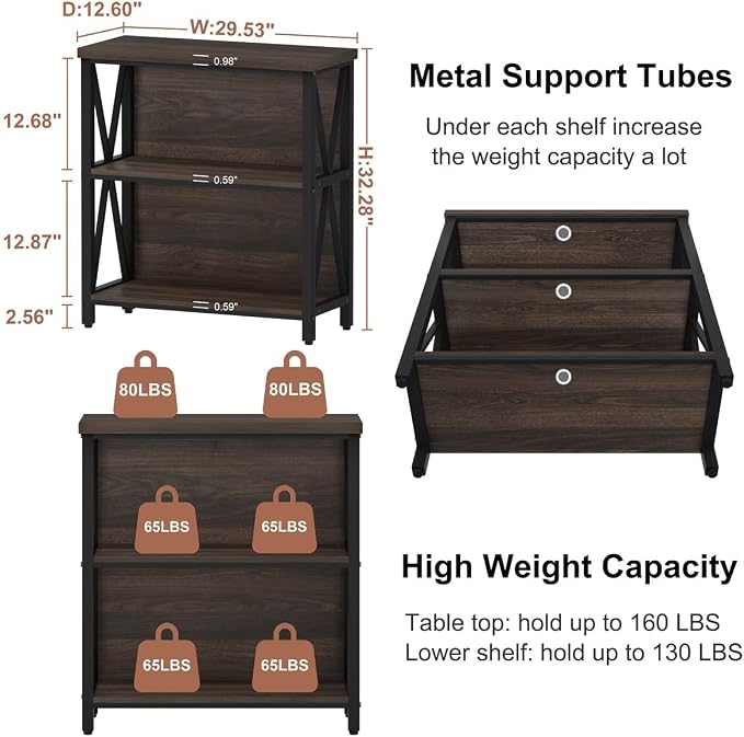 FATORRI Small Bookshelf, 3 Shelf Bookcase - Image 2