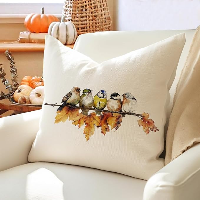 RABUSOFA Fall Pillow Covers 16x16 Inch Watercolor Bird Autumn Decorations - Image 2
