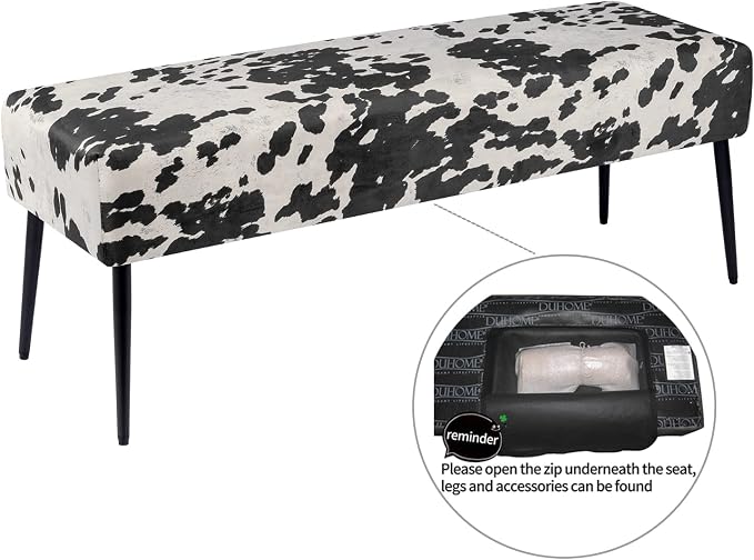 DUHOME Velvet Bench Ottoman, Upholstered Bedroom Benches Cow Print End of Bed - Image 5