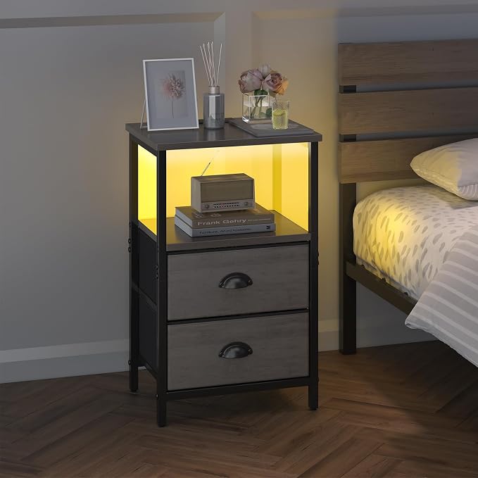 sthmec Nightstand with Charging Station, LED Night Stand Set of 2, Bedside - Image 7