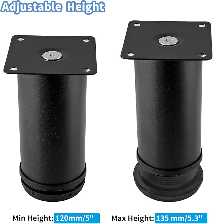 Set of 4 Stainless Steel Furniture Legs 5 Inch, Adjustable Round Cabinet Legs - Image 3
