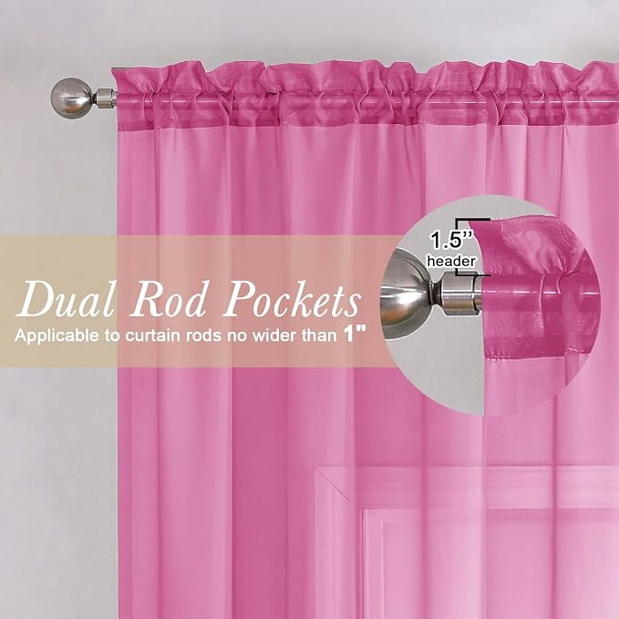 Hot Pink Sheer Curtains 72 Inches Long 2 Panels, Solid Voile Light Filtering - Image 5
