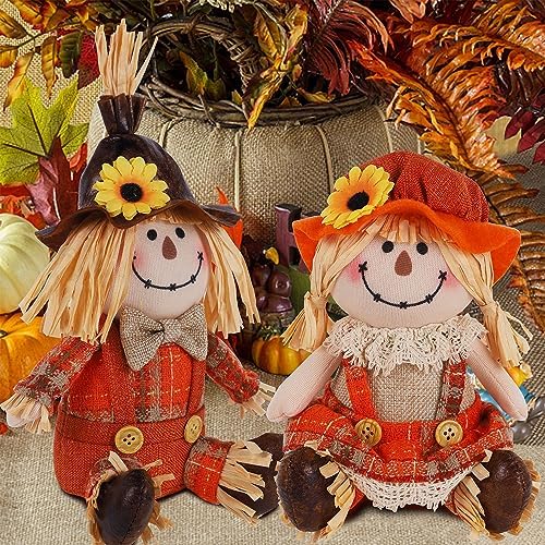 Juegoal 2 Pack Fall Tabletop Decorations Scarecrows, Thanksgiving Harvest Handmade Scarecrow, Autumn Shelf Sitters Figurine Gifts, Home Table Centerpieces Housewarming Present Holiday Decor, Shape A - Image 3