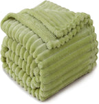 Moss Green Throw Blanket for Couch Sofa 50x60 inches Striped Design | Fleece - Image 6