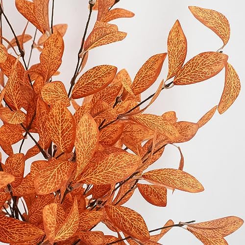 Uieke 6 Pcs Artificial Fall Eucalyptus Stems with Fall Leaves, Orange - Image 3