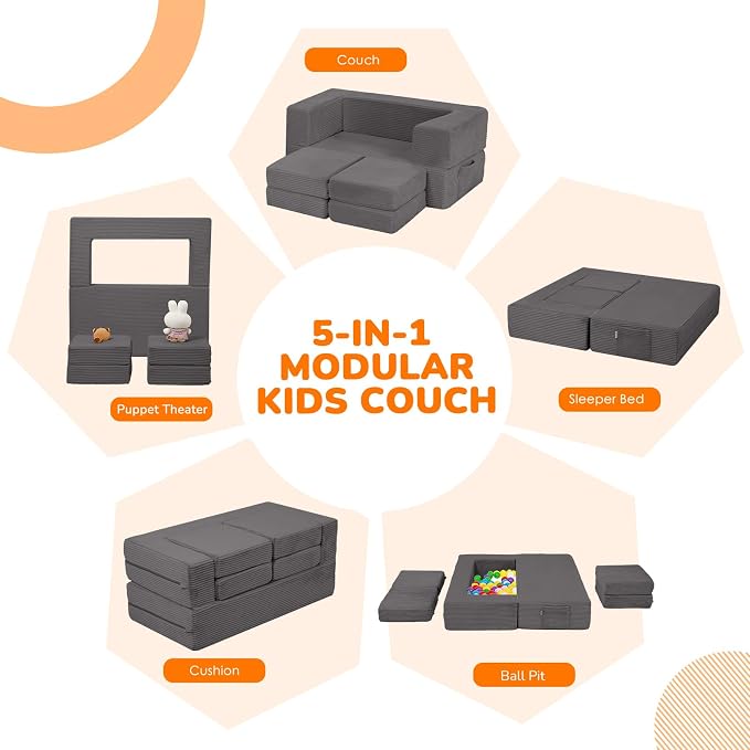 MeMoreCool Modular Kids Couch, Corduroy Play Toddler Couch - Image 4