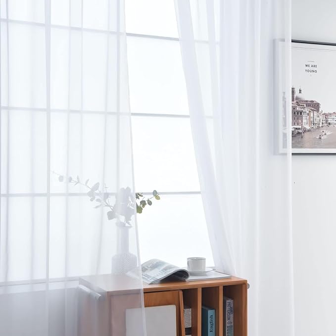 SpaceDresser Sheer White Curtains 4 Panels Rod Pocket Semi-Sheer Curtain 84 - Image 4