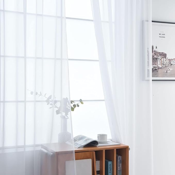 SpaceDresser Sheer White Curtains 4 Panels Rod Pocket Semi-Sheer Curtain 54 - Image 4