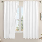 White 100% Blackout Linen Bedroom Curtains 63 Inches 2 Panels | Linen Textured by LAMIT