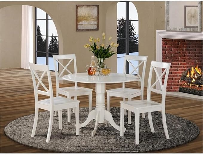 East West Furniture DLBO5-WHI-W 5 Piece Kitchen Table Set - Image 2