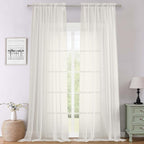 Ivory Sheer Curtains 120 Inches Long 2 Panels, Extra Wide Farmhouse Elegant by Lecloud