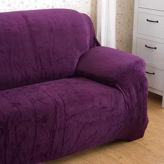 vctops 1-Piece Velvet Plush Stretch Loveseat Sofa Slipcover - Image 3