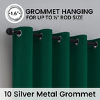 SimpleHome Dark Green 100% Blackout Curtains Room Darkening Living Room 63 | - Image 6