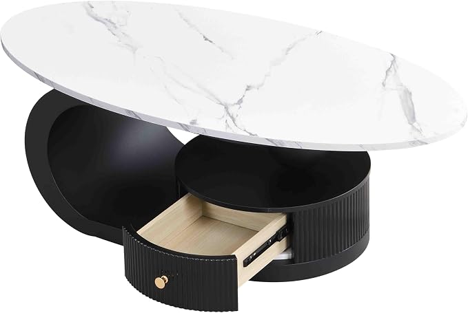 Modern Oval Coffee Table Set of 2, Faux Marble Coffee Table and Round End Table - Image 6