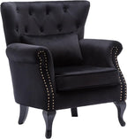 Set of 2 Mid-Century Modern Accent Chair, Velvet Armchair w/Tufted Back/Wood - Image 6