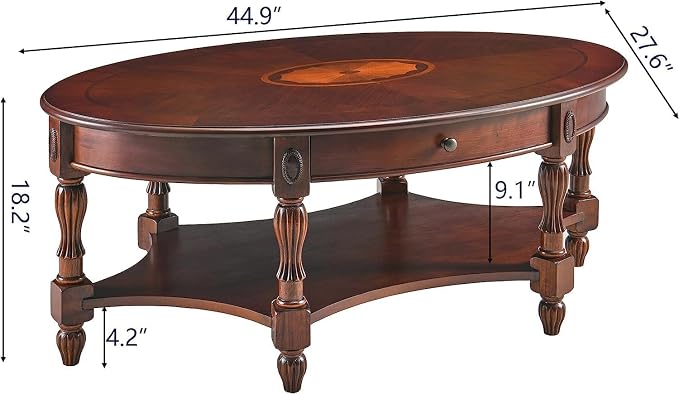 Traditional Solid Wood Oval Coffee Table, Elegant Center Table - Image 3