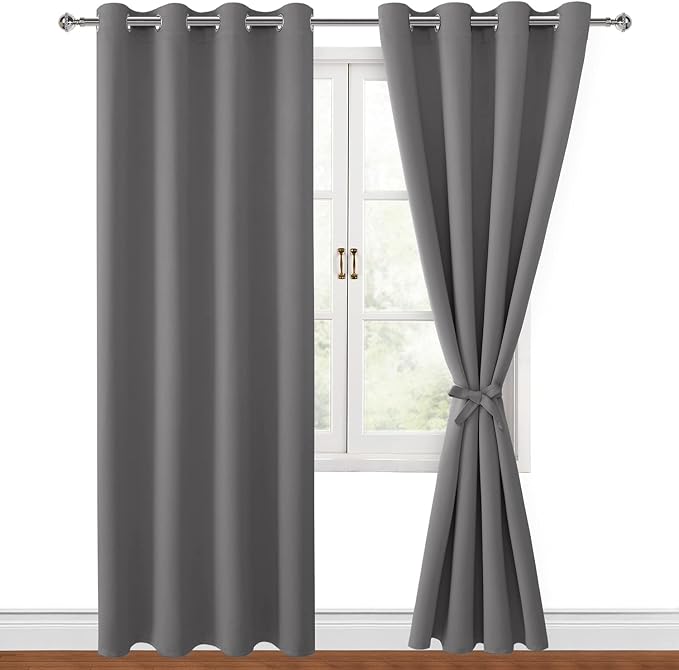 Blackout Curtains for Bedroom 52 x 96 Inch Long Light Grey 2 Panels | Thermal - Image 8