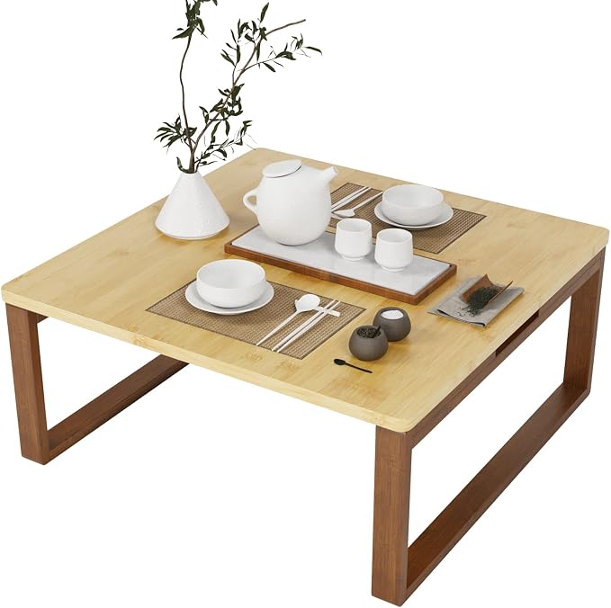 soges Small Foldable Coffee Table, Wooden Low Table by soges