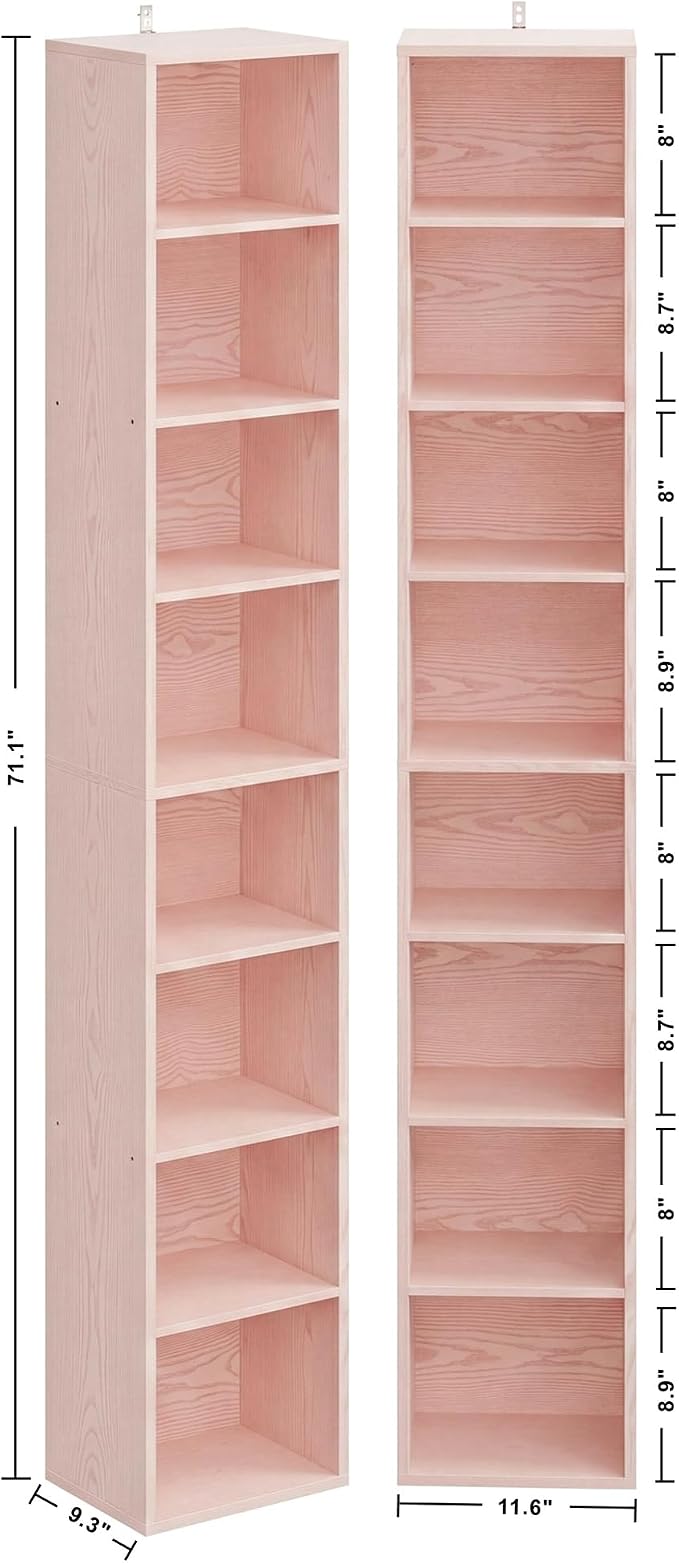 IRONCK Tall Narrow Bookshelf 8 Tiers 71in Set of 2, Compact Corner Bookcase - Image 3