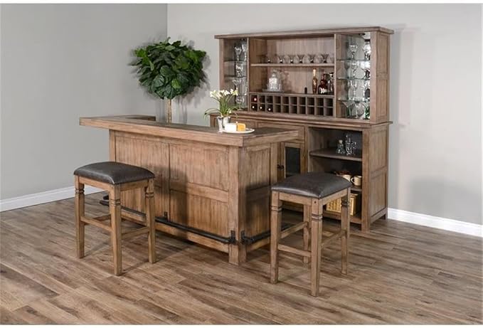 Pemberly Row 80" Farmhouse Wood Home Bar Unit, Stemware Rack, Wine Storage - Image 2