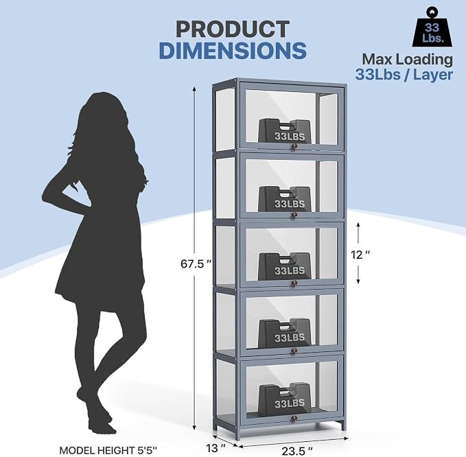 Magshion Display Cabinet, 5-Tier Curio Cabinet - Image 2