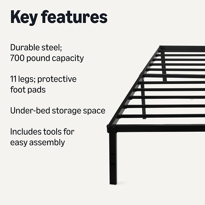Amazon Basics - Metal Bed Frame, Non-Foldable Platform Bed, Easy Assembly - Image 3