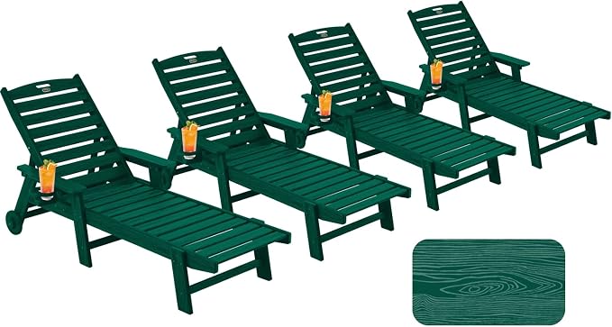 Patio Chaise Lounge Chair Set of 4, Oversize Lounge Chairs by Serique