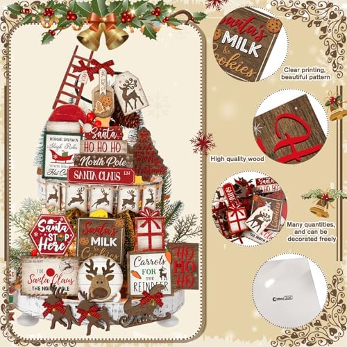 Croblissful 23 Pcs Christmas Tiered Tray Decor set, Red, Elk - Image 3