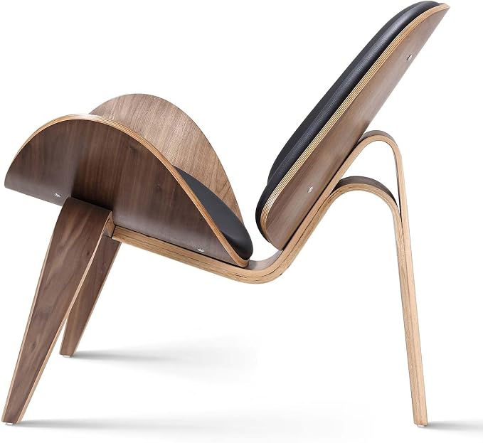 Modern Shell Lounge Accent Chairs, Faux Genuine Leather Mid Century Armless - Image 9