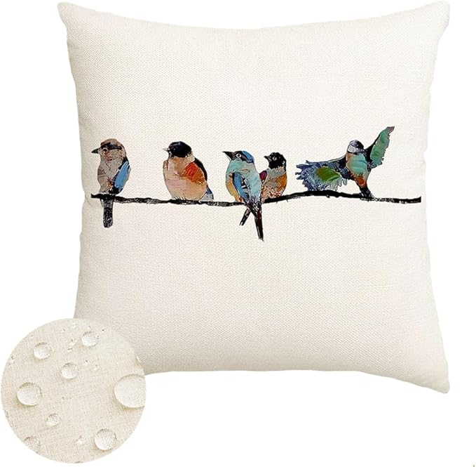 RABUSOFA Outdoor Pillow Covers 16x16 Inch, Outdoor Bird Lumbar Throw Pillow by RABUSOFA