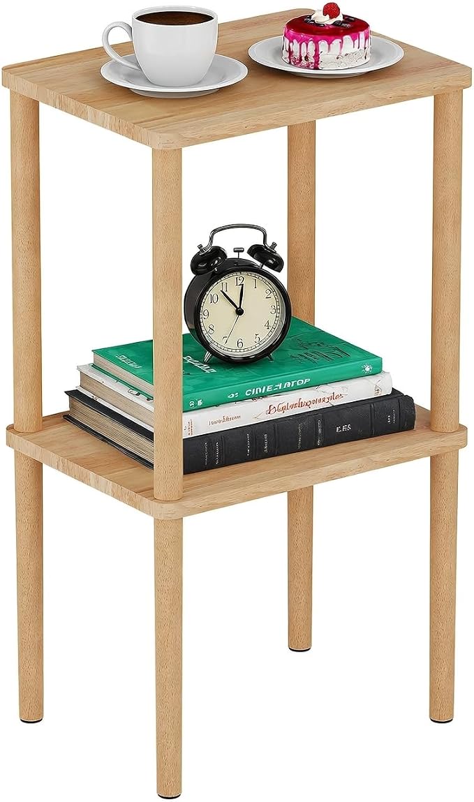 Solid Wood Side Table, 2-Tier Tall End Table by exilot