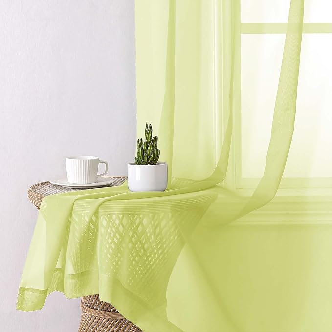 Lemon Sheer Curtains 63 Inch Length 2 Pcs, Solid Voile Modern Window Curtains - Image 7