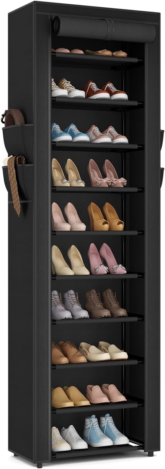 ROJASOP Shoe Rack with Covers 10 Tier Large Shoe Organizer Tall Shoe Closet by ROJASOP