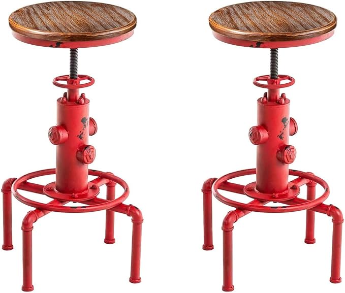 Topower Aged Antique Vintage Industrial Barstool Solid Wood Water Pipe Fire by Topower