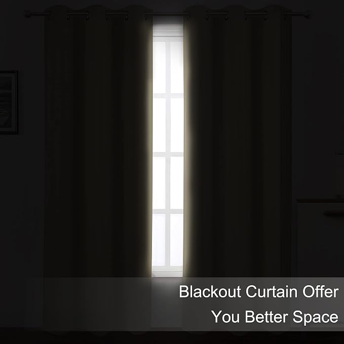 Blackout Curtains 42 x 95 inch/Beige Curtains Set of 2 Panels/Thermal Insulated - Image 3