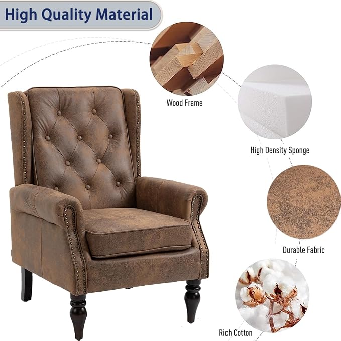 Mid-Century High Wingback Chair, Microfiber Accent Chair Armchair - Image 5
