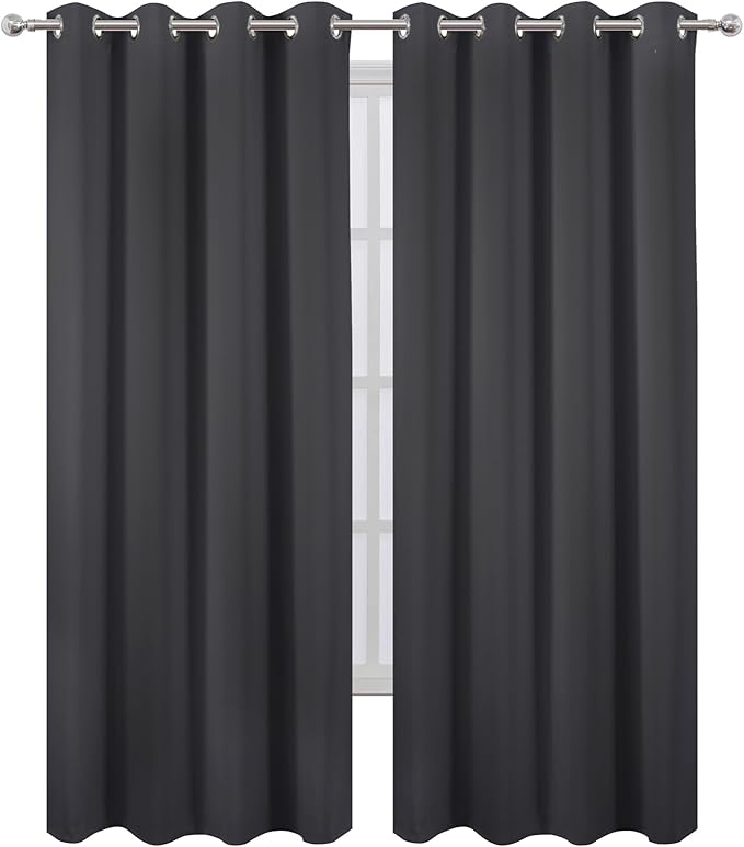 Blackout Curtains 52 x 84 inches Long Dark Grey Curtains Set of 2 Panels - Image 2